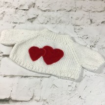 Teddy Bear Plush White Pullover Knit Sweater W Red Hearts Decal - £4.66 GBP