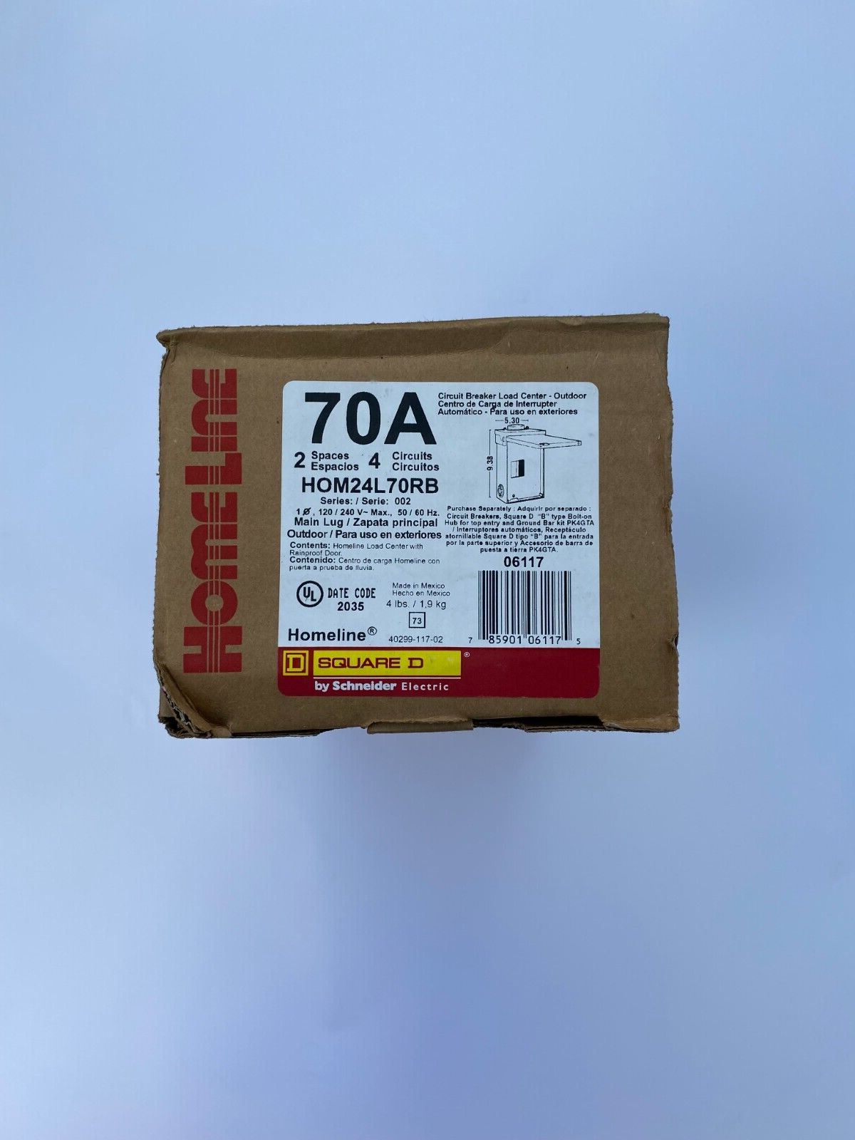 Square D Homeline Breaker Load Center HOM24L70RB outdoor, 2 space, 4 cir... - $31.20