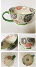 Pier 1 Discontinued Hand Painted Oversized Stoneware Cup Floral Pedestal Mug - £16.95 GBP