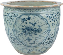 Planter Vase Fish Mandarin Duck Small Blue White Ceramic Hand-Craft - $229.00