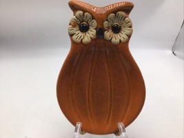 Cracker Barrel Owl Spoon Rest Country Store Ceramic Orange Pottery Big Eyes - $12.34