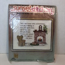 Bless Our Home Crewel Embroidery Kit Sunset Stitchery 11&quot; x 14&quot; Fireplac... - $14.84