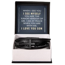 To My Son When I See You Men&#39;s Cross Bracelet - Vegan Leather with Stainless St - £34.13 GBP+