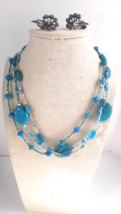 Avon Vintage 1886 Faux Turquoise layered Necklace, & Clip on Earring Set - $11.30