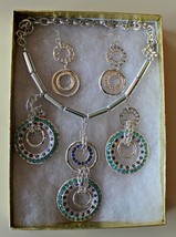 Silver Plated Necklace and Earring Set with Blue and Turquoise Accents - £11.93 GBP