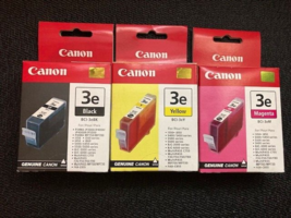 Lot of 3 Canon 3e Black, Yellow, Magenta Genuine New Sealed in Box - £11.18 GBP