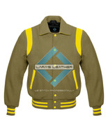 Beige Varsity Full Wool Letterman College Jacket &amp; Real Leather Shoulder... - €69,72 EUR