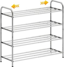 4-Tier Expandable Shoe Rack, 100% Stainless Steel, 4-Rod Extendable, Sma... - £36.41 GBP