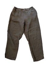 FLAX Womens Pants Pull On Elastic Waist Gray Lagenlook 100% Linen Crop Sz Small - £29.37 GBP