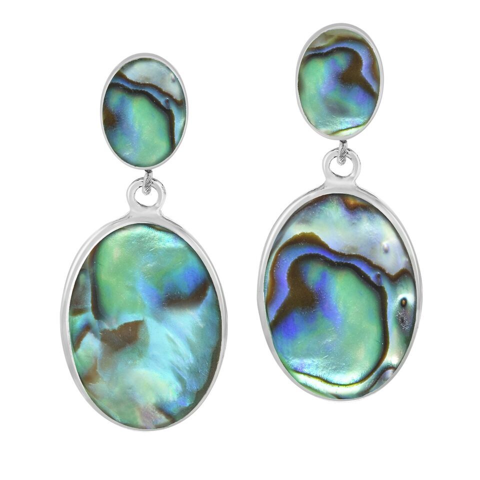 Primary image for Classy Double Oval Abalone Inlay Sterling Silver Drop Post Earrings