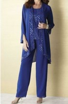 Mother of Bride Wedding party Church Women&#39;s 3PC duster pant suit size M 10 /12 - £159.59 GBP