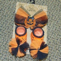Infant Girls Orange Black Halloween Glitter Pumpkin Headband &amp; Booties Set - £11.07 GBP