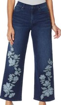 DG2 Diane Gilman Indigo Blue Embroidered Frayed Wide Leg Denim Jeans Siz... - £46.70 GBP