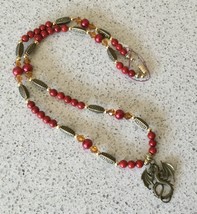 Red and Gold Beaded Necklace w Dragon Pendant - £6.73 GBP