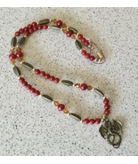 Red and Gold Beaded Necklace w Dragon Pendant - £6.67 GBP