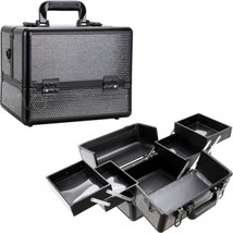 VP009 - Black Krystal 2-Tiers Accordion Trays Makeup Cosmetic Case - $91.82