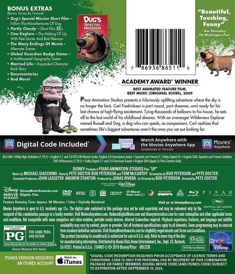 UP Blu Ray, DVD, Digital Copy Brand New Free Shipping Includes Slipcover Item image 2