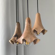 Set of 3 mini handmade corrugated wood pendant lights, unique wooden lights - $390.00