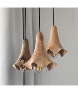 Set of 3 mini handmade corrugated wood pendant lights, unique wooden lights - $390.00