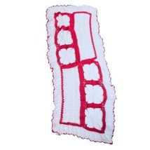 VTG Handmade Crochet Rectangular Red White Doily Table Runner 40x17in De... - $11.16