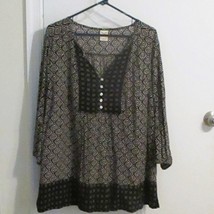 Womens Faded Glory 3X Black Tan Patterned Tunic Top With Button Neckline... - €8,42 EUR