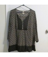 Womens Faded Glory 3X Black Tan Patterned Tunic Top With Button Neckline... - $186.82 MXN