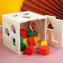 Montessori Educational Wooden Shape-Sorter Cube Pre-Kindergarten Toy for Toddler - £7.49 GBP