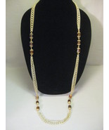 Necklace Gold Tone 3 Strands Chains Amber Barrel Beads Gold Tone Filigre... - £15.90 GBP