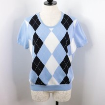 New Apt 9 Women&#39;s Petite PL Argyle Diamond Short Sleeve Cotton Knit Sweater - $12.00