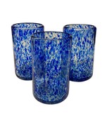 Hand Blown Recycled Art Glass  Tumblers Cobalt Blue Lot of 3 Drinking 14 Oz - $369.07 MXN