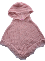 Vintage Y2K Say What Girls Pink Crochet Hooded Poncho Fringe One Size Ma... - £9.59 GBP