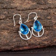 Blue Topaz Gemstone 925 Sterling Silver Earring Handmade Jewelry Earring 1.60&quot; - £9.00 GBP