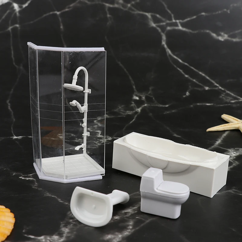 1:25 Dollhouse Miniature Bathroom Set Shower Room Toilet Bathtub Sink Model Toy - £2.61 GBP+