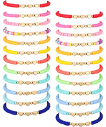 24 Pcs Colorful Friendship Heart Bracelets Surfer Stretch Beaded Kids Br... - $362.35 MXN