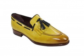 Men&#39;s Handmade Genuine Leather Dress Loafers Men Slip On Tassel Moccasins - $170.99
