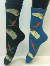 2 PAIRS Foozys Women&#39;s Socks, TACOS &amp; PEPPERS, Black, Blue, NEW - £7.05 GBP