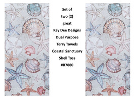 KAY DEE DESIGNS &quot;Shell Toss&quot; R7880 Two Dual Purpose Terry Towels~16&quot;x26″Cotton - £12.64 GBP