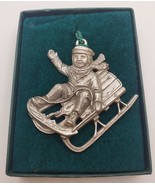 Pewter Port Vintage 1994 Christmas Sled With Boy Pewter Christmas Ornament - £19.55 GBP