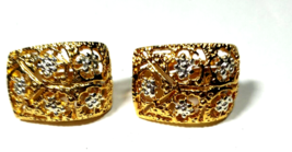 Vintage Gold Color and crystal Pave&#39; Rectangle CLIP ON Earrings - £12.57 GBP