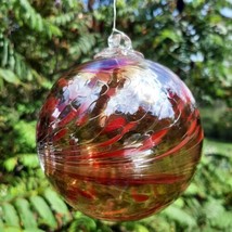 Hanging Glass Ball 4&quot; Diameter Caramel and Red Swirls #112207 - $15.15