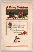 Santa On Sleigh Arts and Crafts Merry Christmas Embossed DB Postcard K9 - £11.36 GBP
