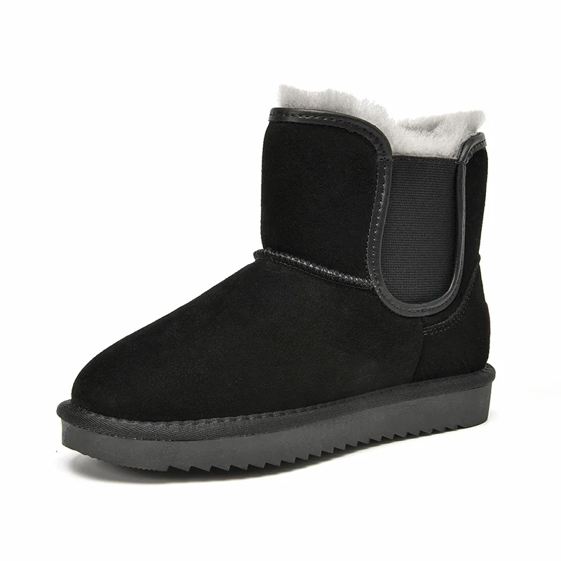 BeauToday Snow Boots Women Kid  Leather Chelsea Boots   Jagged Sole Ladies  Warm - £239.11 GBP