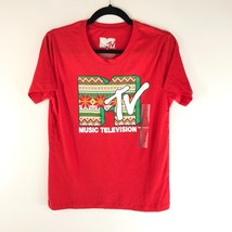 MTV Womens T Shirt Christmas Holiday Music Television Short Sleeve Red XXL - $7.84