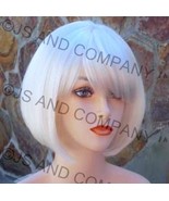 White Bob Straight Wig Tapered Back Bangs Theatrical Anime Emo Clue Hair - $76.52 CAD