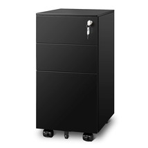 3 Drawer Vertical File Cabinet, Mobile Filing Cabinet With Slim Width For Home O - £148.61 GBP
