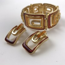 Mod Vtg Bracelet and Clip Earrings Set DG Metal Enamel Signed pat 317647... - £69.98 GBP