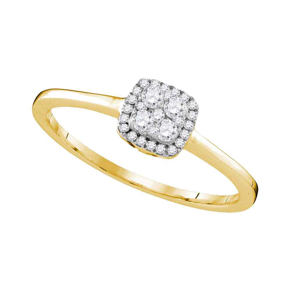 10k Yellow Gold Round Diamond Halo Cluster Bridal Wedding Engagement Ring 1/5
