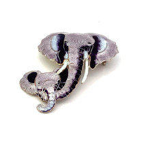 Vintage Signed Sterling Carved Elephant Mother and Calf Enamel Guilloche Brooch - £39.80 GBP