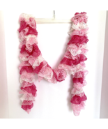 Knitted Tiered Hand Made Pink White Lightweight Scarf Incredible Ruffles... - £11.70 GBP