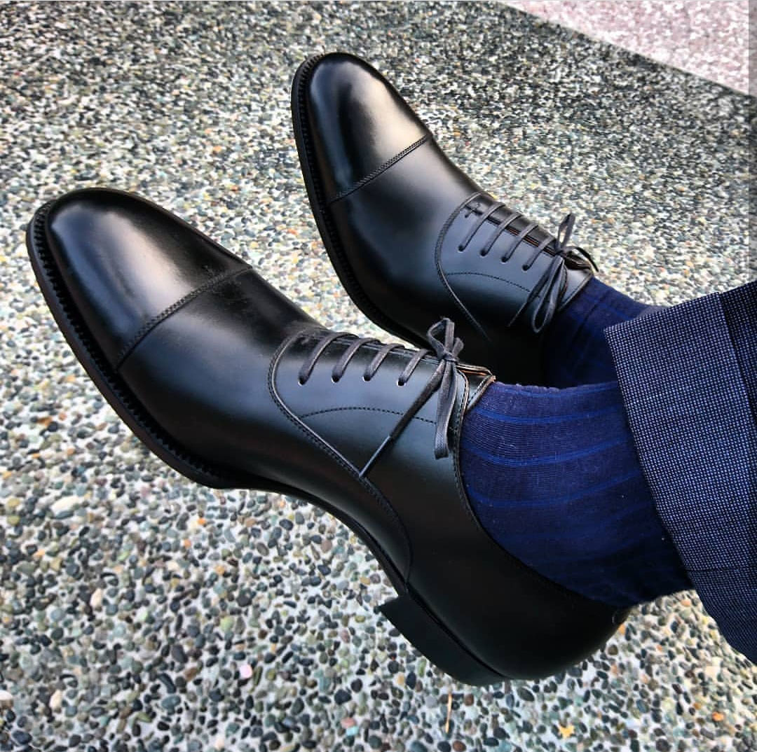 NEW Handmade Men's Simple Black Cap Toe Shoes, Men's Leather Lace Up Formal Shoe